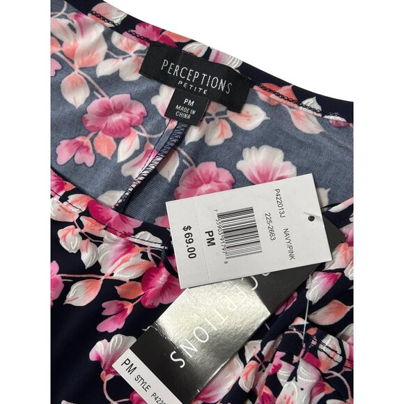 Perceptions Women Petite Floral Pink Fit Flare Midi Dress PM Short Sleeve NWT 17 - Picture 4 of 6